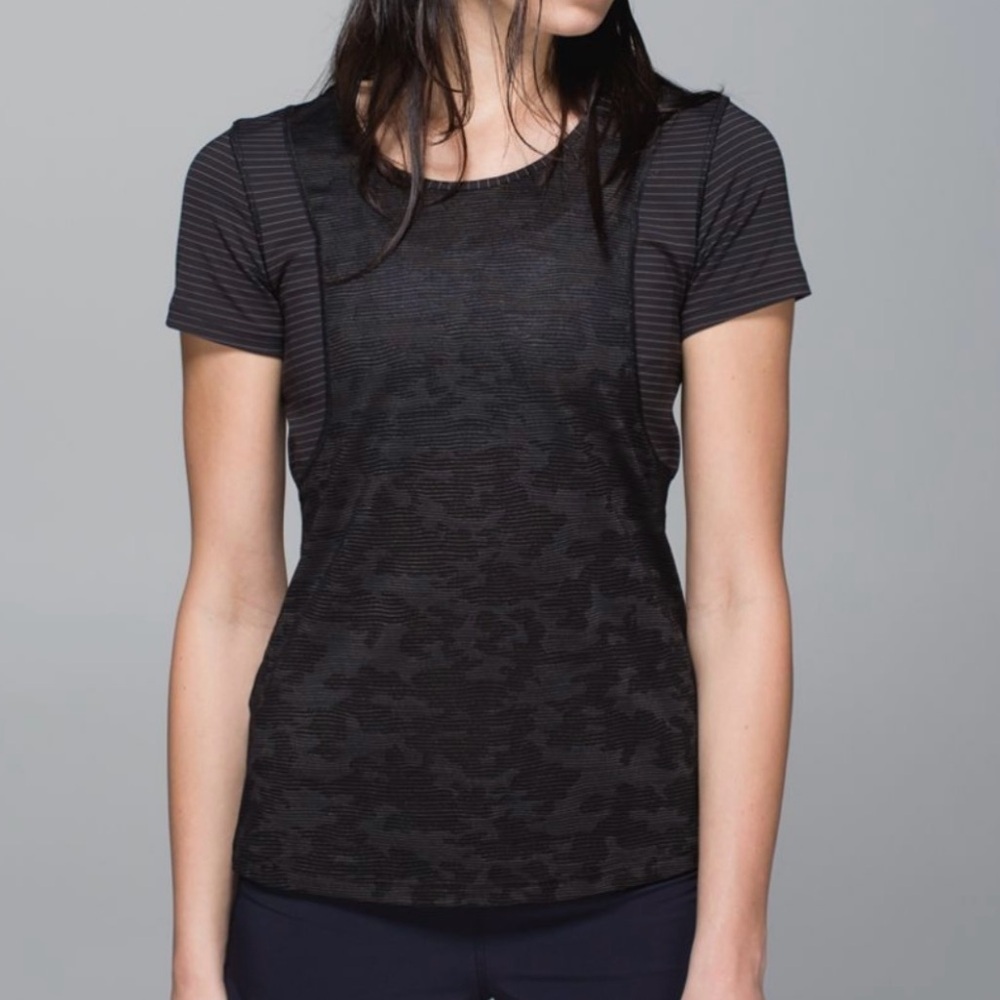 Lululemon Black Striped & Camo Run For Days Short Sleeve Shirt